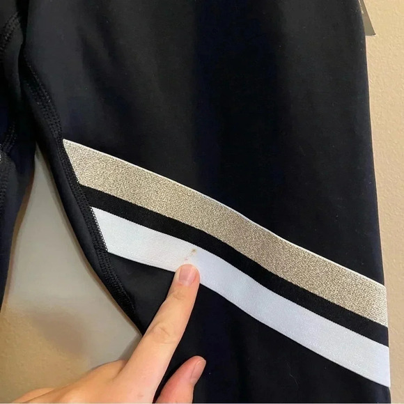 Nike Dri-Fit NWT Women's Black Gold White Icon Striped Training Tights Leggings - Picture 3 of 11